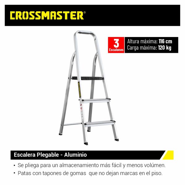 Escalera De Aluminio 3 Escalones Plegable Crossmaster