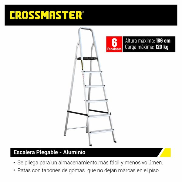 Escalera De Aluminio 6 Escalones Plegable Crossmaster