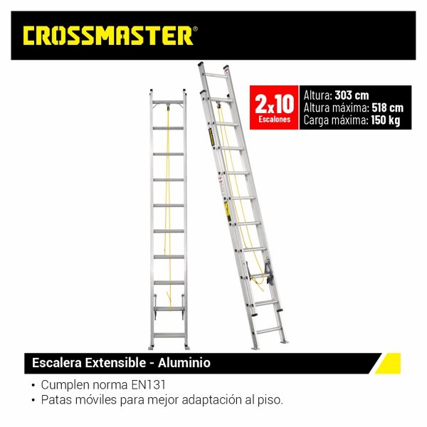 Escalera De Aluminio Extensible 2×10 Crossmaster