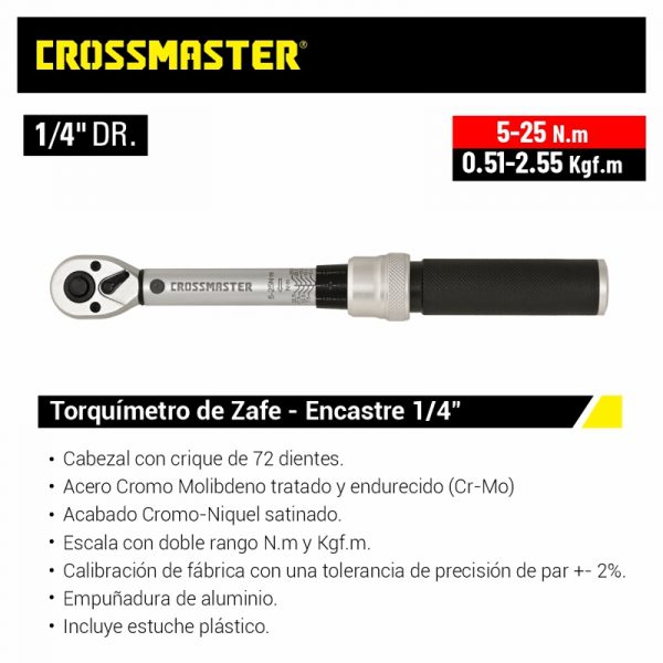 Torquímetro de Zafe Encastre 1/4″ Crossmaster