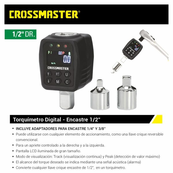 Torquímetro Digital Encastre 1/2″ Incluye Adaptadores Encastre 1/4″ Y 3/8″ Crossmaster