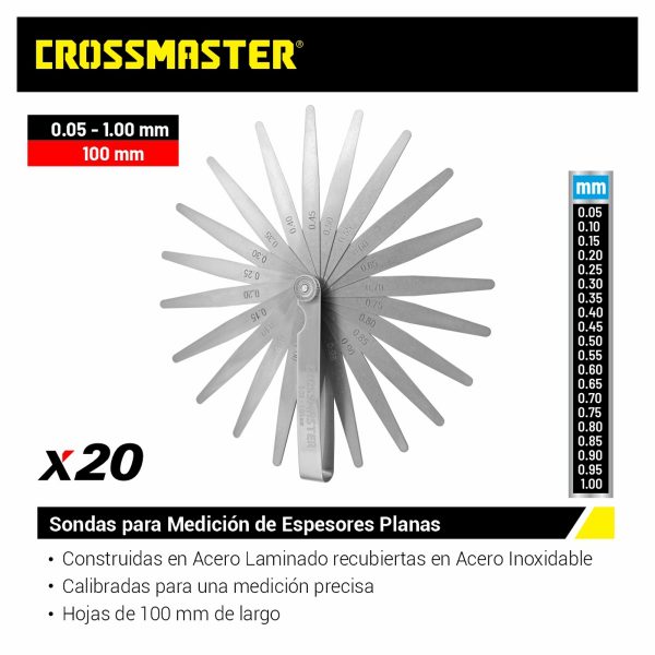 20 Sondas Galgas Planas Para Medición De Espesores En Milímetros Crossmaster