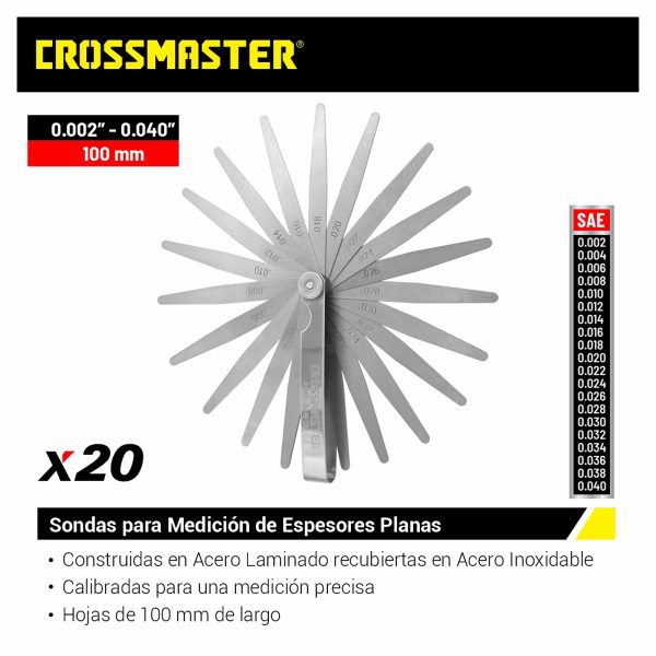 20 Sondas Galgas Planas Para Medición De Espesores En Pulgadas (SAE) Crossmaster