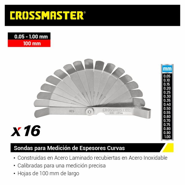 16 Sondas Galgas Curvas Para Medición De Espesores En Milímetros Crossmaster