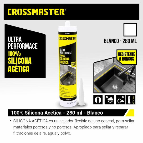 Silicona Blanca Acética Para Pistola 280 ML Crossmaster