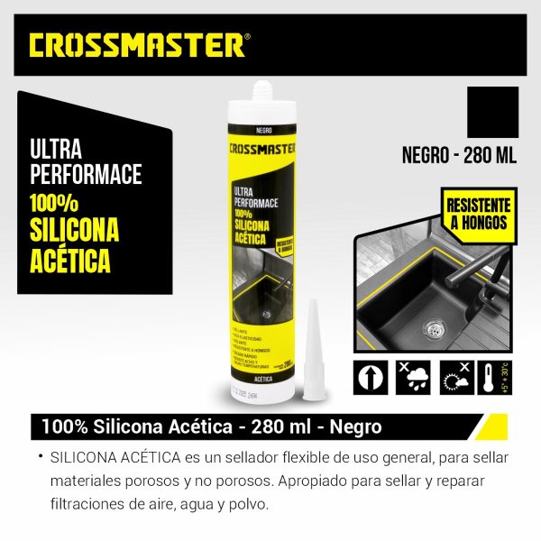 Silicona Negra Acética Para Pistola 280 ML Crossmaster