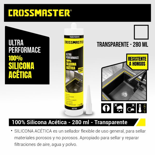 Silicona Transparente Acética Para Pistola 280 ML Crossmaster