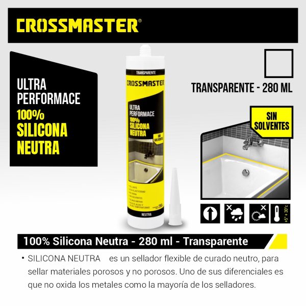 Silicona Transparente Neutra Para Pistola 280 ML Crossmaster