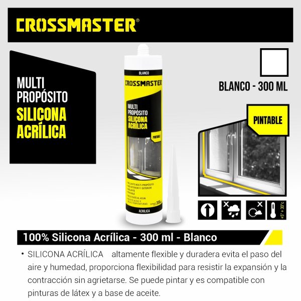 Silicona Blanca Acrílica Para Pistola 300 ML Crossmaster