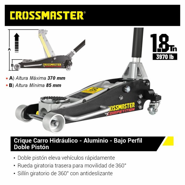 Gato Hidraulico Perfil Bajo De aluminio 1.8Tn Crossmaster