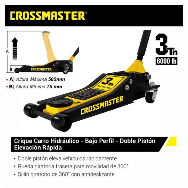 Gato Hidráulico 3 toneladas Perfil Bajo – Tipo Carro Crossmaster