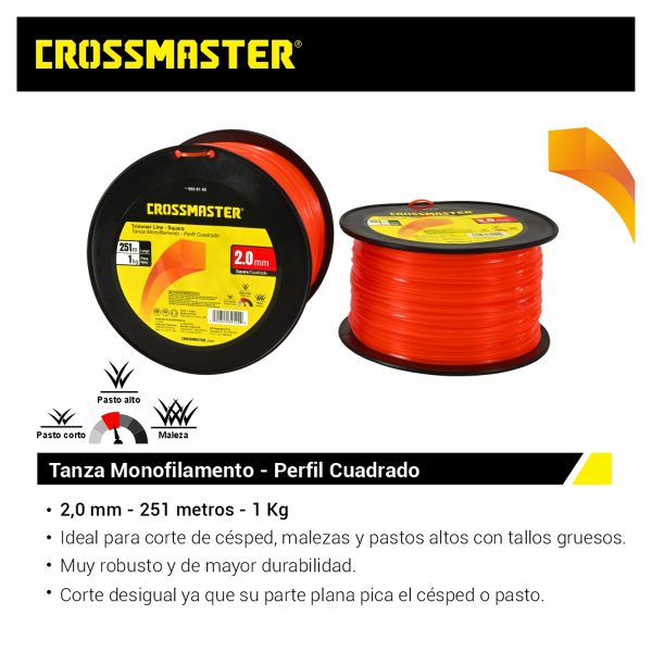 Tanza Monofilamento Perfil Cuadrado 2,0mm x 1Kg Crossmaster