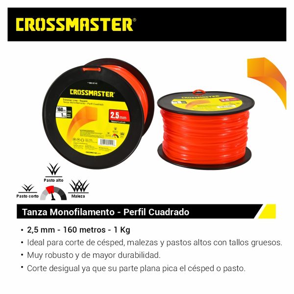 Tanza Monofilamento Perfil Cuadrado 2,5mm x 1Kg Crossmaster