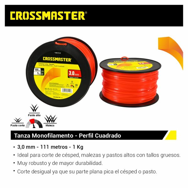 Tanza Monofilamento Perfil Cuadrado 3,0mm x 1Kg Crossmaster