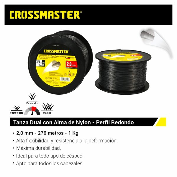 Tanza Dual Con Alma De Nylon Perfil Redondo 2,0mm x 1Kg Crossmaster