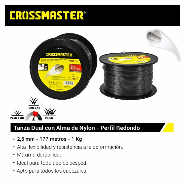 Tanza Dual Con Alma De Nylon Perfil Redondo 2,5mm x 1Kg Crossmaster