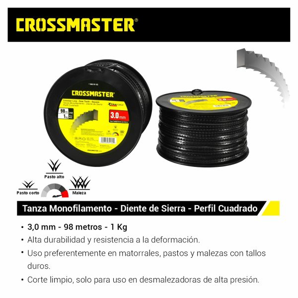 Tanza Monofilamento Diente De Sierra Perfil Cuadrado 3,0mm x1Kg Crossmaster