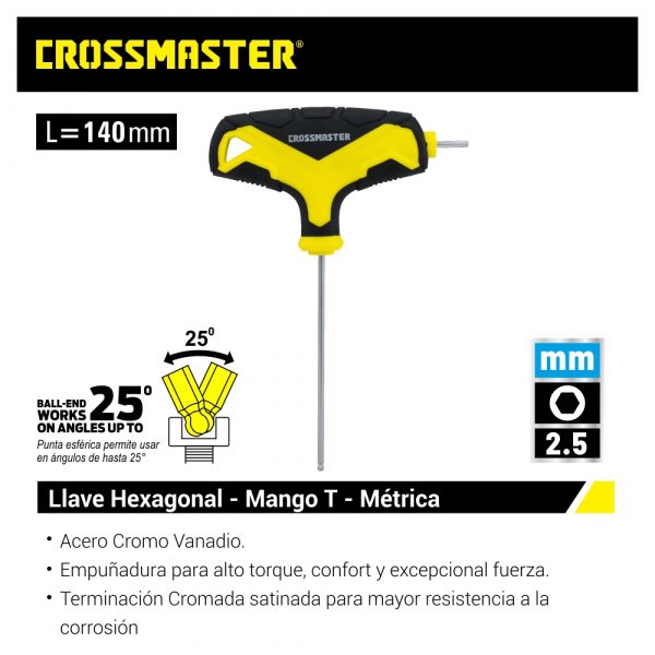 Llave Hexagonal 2.5mm – Mango «T» – Métricas Crossmaster