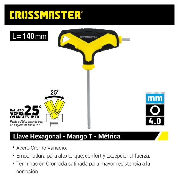 Llave Hexagonal 4mm – Mango «T» – Métricas Crossmaster