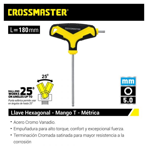 Llave Hexagonal 5mm – Mango «T» – Métricas Crossmaster