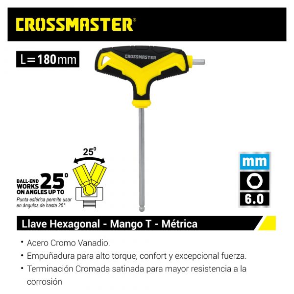 Llave Hexagonal 6mm – Mango «T» – Métricas Crossmaster