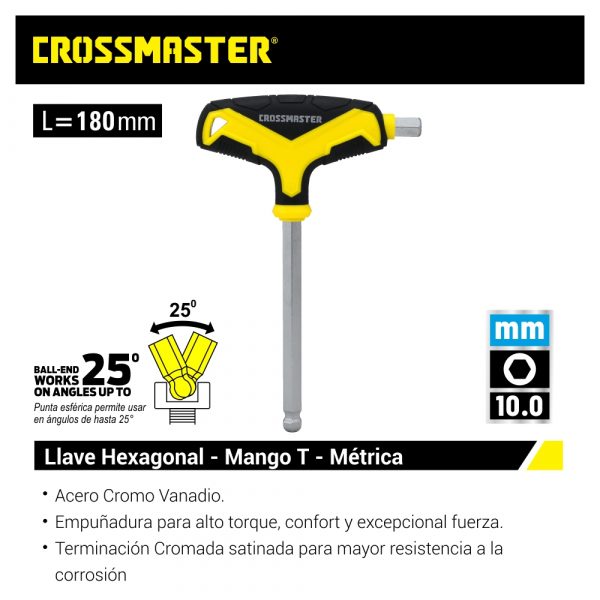 Llave Hexagonal 10mm – Mango «T» – Métricas Crossmaster