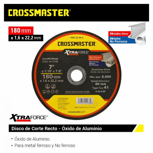 Disco De Corte Amoladora 180 X 1,6mm Crossmaster