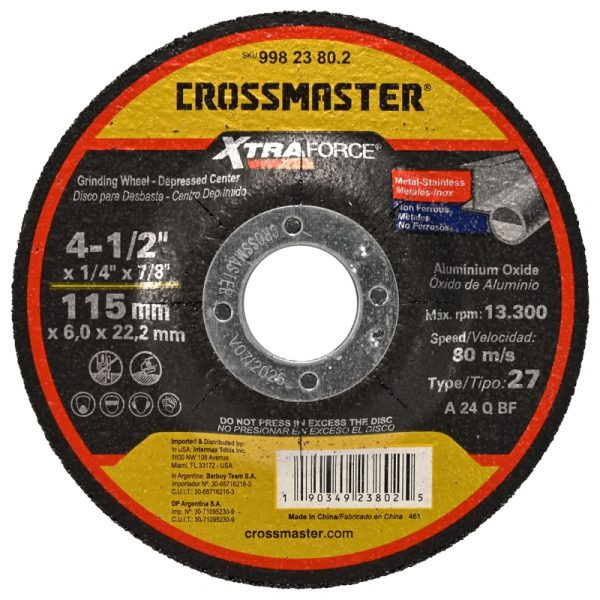 Disco de Desbaste – Centro Deprimido – óxido de Aluminio Crossmaster